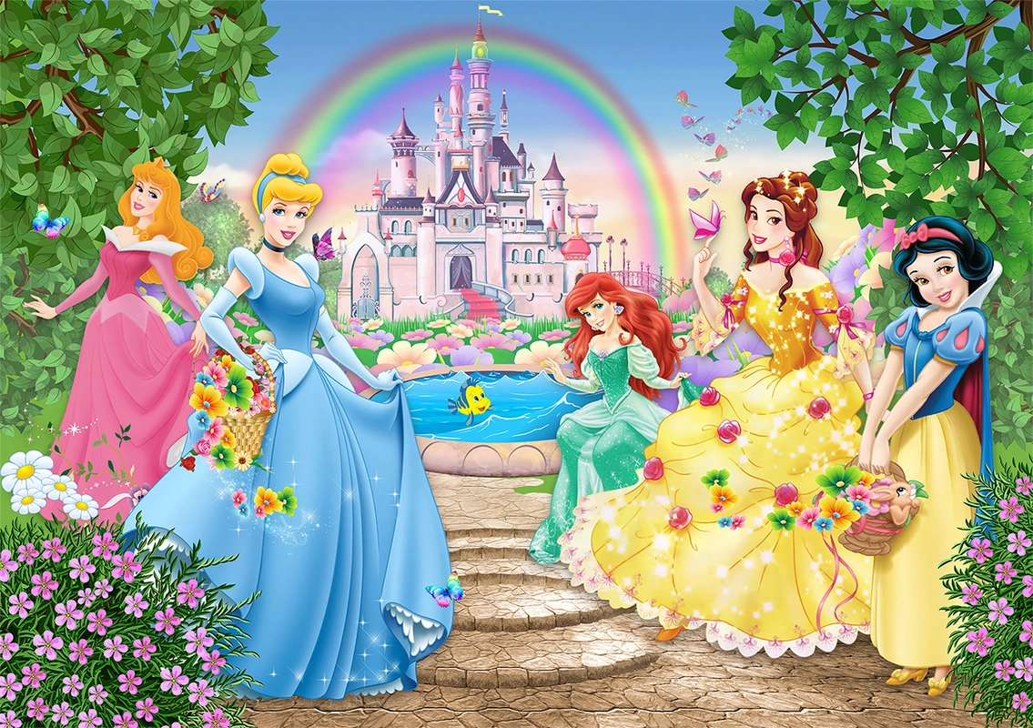 детские, для девочек, принцессы, золушка, белоснежка, ариэль, спящая красавица, замок, радуга, зелёные, голубые, розовые, жёлтые